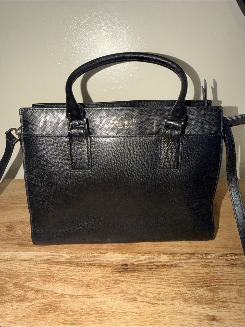kate spade Black Structured Saffiano Satchel with Shoulder Strap